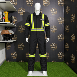 Overoles de Trabajo Reflectantes Negros para Hombre, Manga Larga, Alta Visibilidad, con Rayas Amarillas, Uniformes Personalizables - Product Image 5