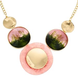 Conjunto de Collar y Pendientes con Disco Dorado en Degradado Rosa y Verde, Joyería de Moda para Mujer, Elegante Collar con Colgante, Accesorio de Regalo para Fiesta - Product Image 5
