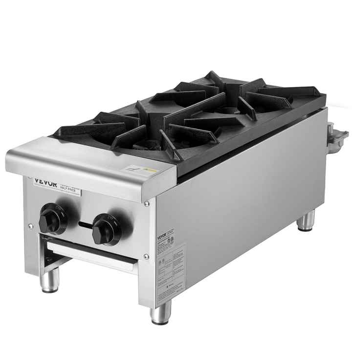 Commercial 2-Burner Gas Cooktop Stove Countertop Hot Plate for Kitchen Cooking
