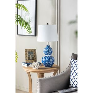 Lámpara de Mesa de Cerámica de Dos Niveles Azul y Blanco D13x25.7, Diseño Redondo con Estilo Elegante - Product Image 4
