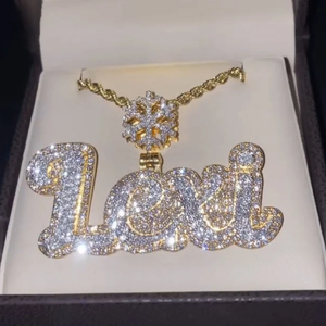 Colgante con Letra de Moissanita Corte Baguette, Chapado en Oro, Plata de Ley 925, Regalo para Fiesta Hiphop, Joyería Unisex - Product Image 1
