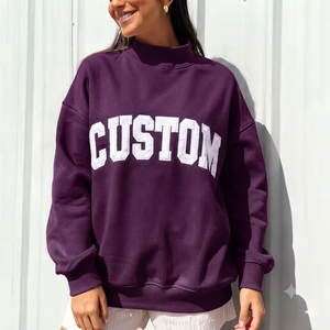 Sweat-shirt oversize en coton à col montant pour femme EASE WEAR FACTORY, imprimé lettres personnalisées, manches longues, épaules tombantes, pull-over automne - Product Image 1