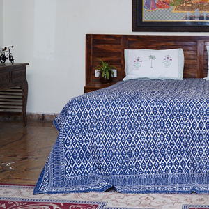Organic Indigo Floral Cotton <b>Quilt</b> Hand-Stitched Washable Modern Bed Cover Decorative <b>Throw</b> Blanket for Home Hotel Customizable - Product Image 6