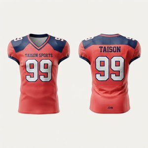 Mens American Football Jersey Premium Polyester/Cotton Mesh 180 Grams Red Navy Contrast Panels Custom Name Number Logo Team - Product Image 1