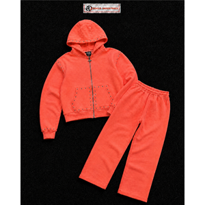 Conjunto de chándal con detalles de coral para hombre, sudadera con capucha y cremallera completa y pantalones, ropa casual de calle, traje de jogging, ropa deportiva premium personalizada al por mayor - Product Image 5
