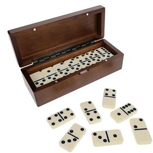 Boîte de rangement rectangulaire en bois pour dominos double six, marron, pour vente en gros, étui de voyage, organisateur de jeu de table - Product Image 1