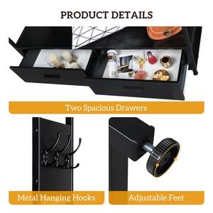 Armoire de rangement autoportante noire en métal robuste pour chambre à coucher avec penderie et multiples étagères de rangement - Product Image 6