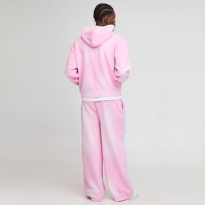ชุดเซ็ตฮู้ดดี้ซิปทรงโอเวอร์ไซส์แบบ OEM กางเกงจ็อกเกอร์ทรงหลวม ไซส์พลัส เป็นมิตรกับสิ่งแวดล้อม สีชมพู ยูนิเซ็กส์ ปักลาย พิมพ์ลาย สตรีทแวร์ ซักได้ตามสั่ง - Product Image 3
