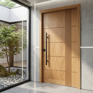 Puerta Kalyana Linea, Moderna, de Madera de Teca, con Líneas Acanaladas, Minimalista, de Lujo, para Entrada Principal, Puertas Arquitectónicas de Entrada - Product Image 4