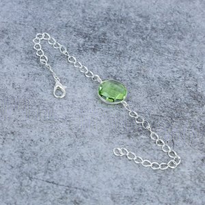 Peridot Gemstone Round Shape 925 Sterling <b>Silver</b> Plated Bezel <b>Bracelet</b> For Party And Everyday Wear 7-8" - Product Image 2