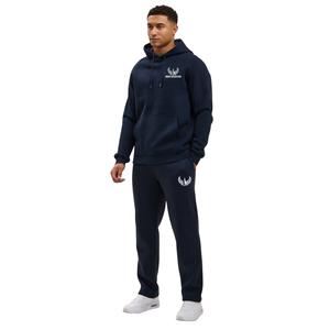 Mens Navy Blue Hooded Straight Leg <b>Tracksuit</b> Casual Sportswear Hoodie and Pants Set Winter Activewear Comfortable Daily Wear - Product Image 1