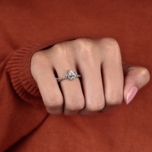 Custom Pear Cut Lab Grown Diamond Engagement Ring 14K 18K Gold Pear Solitaire Ring Round Diamond Promise Ring Wedding Jewelry - Product Image 4