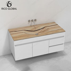 RICO GLOBAL Modern <b>Wall</b> Mounted Bathroom Vanity Solid Wood Top Stone Basin 60 In Contemporary Design With Drawers - Product Image 3