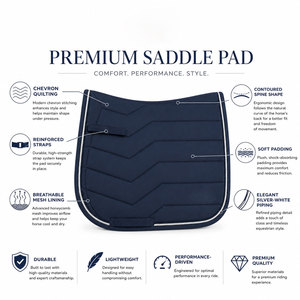 Custom Navy Blue Equestrian Saddle Pad White Piping Four-Way Stretch Quilted for Horse Riding Dressage Jumping OEM - Product Image 5