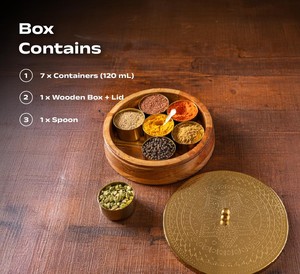 Masala Dani |   Boîte à épices en bois d'acacia écologique et durable pour la cuisine avec 7 récipients amovibles et cuillère |   Lavage à la main uniquement 120ml - Product Image 3