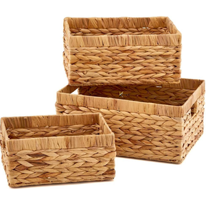 Handmade Woven 3-Piece Natural Wicker & Water Hyacinth Storage <b>Baskets</b> for Bathroom Organization - Product Image 2