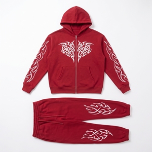 Heavyweight Oversized Trendy Red Full Zip <b>Tracksuit</b> Sweatpants Matching Set Unisex 100% Cotton Fleece Washed <b>Y2K</b> Gothic Grunge - Product Image 2