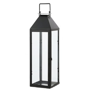 Black Elegant Modern Rectangular Metal <b>Lantern</b> With Glass Panels For Home Decoration - Product Image 3