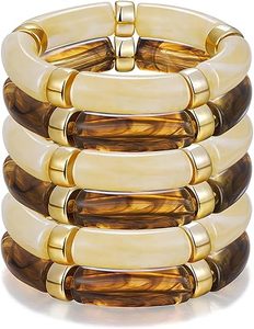Resin Bangle Bracelets for Senior Waterproof <b>Round</b> Shape Stretchy Bracelet Stack Fashion Jewelry for Wedding Birthday Occasions - Product Image 3