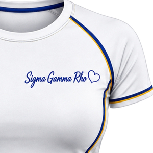 T-shirt de compression pour femmes Sigma Gamma Rho, personnalisé, sororité grecque, athlétique, extensible, manches courtes, entraînement, fitness, vente en gros - Product Image 5