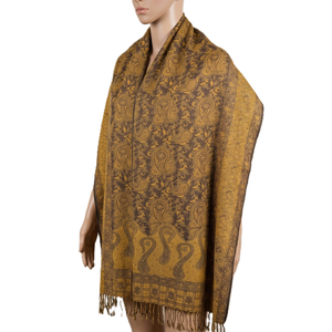Chal Acrílico para Mujer, Color Marrón Mostaza con Estampado Floral, Cálido, Suave y Ligero, Bufanda Étnica para Uso Diario en Invierno, Estilo Elegante - Product Image 1