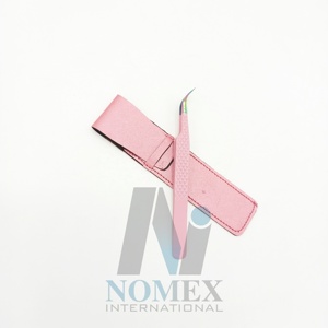 Pince à cils incurvée enduite de poudre rose pour bébé, outil de levage de cils multi-points en acier inoxydable, précision antistatique - Product Image 5