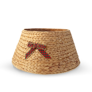 กระโปรงต้นคริสต์มาสทรงกลมแบบพับได้ ดีไซน์เรียบง่าย ทำจากผักตบชวา พร้อมริบบิ้นถักเป็นปลอกคอต้นไม้ ของตกแต่งคริสต์มาสจากเวียดนาม - Product Image 2