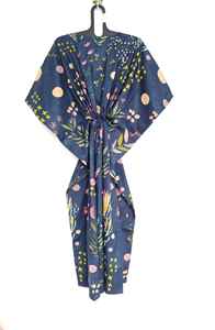 เดรสผ้าคอตตอนทรงเอไลน์พิมพ์ลายดอกไม้ทำมือชุดคลุมชายหาดโอเวอร์ไซส์วินเทจ - Product Image 3