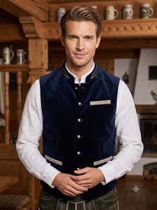 HAPPY HORSE Vintage Traditional Bavarian Men's Reversible Breathable <b>Woolen</b> Stand Autumn Short Button 2026 Oktoberfest Vest - Product Image 1