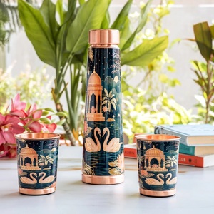 Botella de Agua de Cobre con Diseño Oriental y Tapa, Set de Termo Portátil para Viaje - Product Image 1