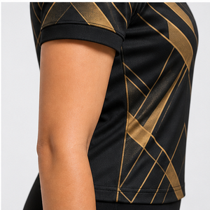 Custom Black Gold Angular Chevron Geometric Print <b>Womens</b> <b>Polo</b> <b>Shirt</b> Quick Dry Breathable Short Sleeve Golf Team Uniform WPS-0808 - Product Image 6