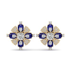 REYES Classic Design 14K <b>Gold</b> IGI Certified Diamonds <b>Screw</b> <b>Back</b> Stud <b>Earrings</b> Blue Sapphire Gemstone Designer Fine Jewelry - Product Image 6
