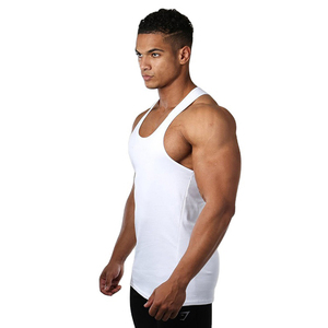 <b>Men's</b> <b>White</b> 100% Polyester O-Neck Tank Top Casual Breathable Solid Color Knitted Workout Wear - Product Image 5