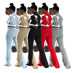 Ensembles décontractés pour femmes, ensembles 2 pièces unis, ensembles d'été, design ajusté, pantalon pattes d'éléphant, ensemble décontracté à manches longues, spandex/polyester - Product Image 2