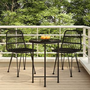 Set da Pranzo da Giardino in Rattan Nero per 2 Persone, Arredamento da Esterno Resistente alle Intemperie, Design Contemporaneo - Product Image 1