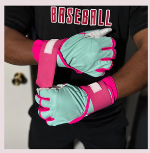 Pink Leather Batting Gloves With Wrist Support <b>Hook</b> And Loop Closure Unisex Adult Training Glove - Product Image 1