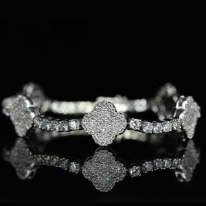 S925 Silver Moissanite 4mm <b>Clover</b> European and American Cross-border Bestseller Hip-hop Tennis <b>Bracelet</b> High-end Texture - Product Image 1