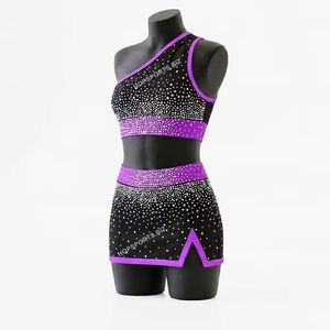 Tenue d'entraînement pour équipe de cheerleading avec strass brillants, nouveau design, haut court et jupe pour studio de danse, uniformes de cheerleading avec strass - Product Image 5