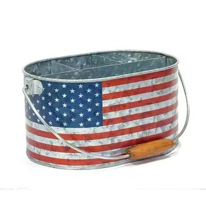 Americana 4-Section Metal Oval Utensil <b>Caddy</b> with Free Rotating Wooden Handle Tableware Flatware Falling Handles Design <b>caddy</b> - Product Image 1