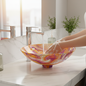 Aluminum Bathroom Sink Abstract Yellow Design Luxury <b>Round</b> Countertop Wash <b>Basin</b> for Modern Vanity Decor - Product Image 5