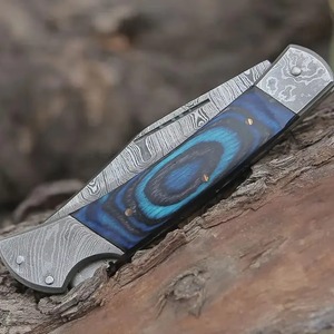 Couteau pliant à verrouillage par bouton, lame en acier Damas, lisse, à ouverture rapide, pour le camping en extérieur, équipement EDC, DIY, OEM - Product Image 4