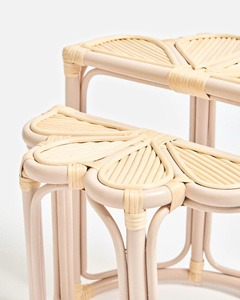Versatile Pink Rattan <b>Nesting</b> Side Tables Handmade Natural Wicker Kid Room Furniture Tropical Design Durable Room - Product Image 5