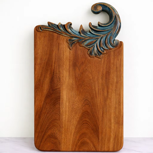 Tabla de Cortar de Madera de Acacia de Doble Tono, Forma Ovalada Larga, Detalle de Esquina Grabado, Lisa, Duradera y Segura para Alimentos - Product Image 1
