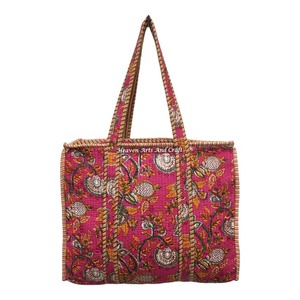 Hand Block Printed Cotton Beach Bag Quilted Large Gypsy Tote <b>Purse</b> Bohemian Carry Shoulder Bag Indian Tote Bags Quilted Handmade - Product Image 5