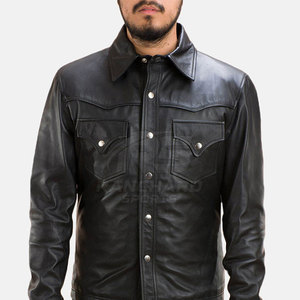 เสื้อหนังแท้สำหรับผู้ชายเสื้อหนังแท้แบบคลาสสิกเนื้อเรียบกระดุมด้านหน้าทำจากหนังดูทันสมัย - Product Image 6