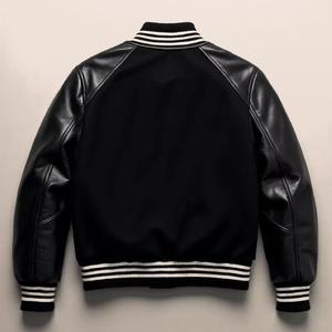 Veste universitaire en laine noire, col montant, style streetwear hivernal, coupe-vent, doublure en satin - Product Image 3