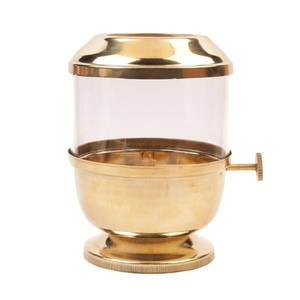 Lampe à huile traditionnelle Klassic Akhand Jyoti Diya en laiton pur de 6 pouces avec couvercle en verre et bouton de réglage de la mèche pour le temple Pooja - Product Image 4