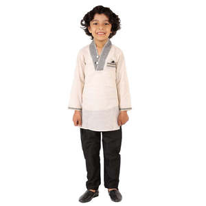 Ensemble Kurta-avec-pyjama en polyester vert uni pour garçons, manches longues, ensembles de chemises pour hommes - Product Image 1