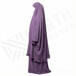 Conjunto de Abaya de Dos Piezas con Khimar Largo, Talla Grande, para Fiestas Nocturnas, Largo hasta el Suelo, de Poliéster, para Mujeres Musulmanas, Venta al por Mayor, Modesto, con Cuentas, Ligero - Product Image 3