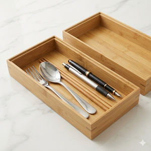 Expandable Bamboo <b>Drawer</b> Organizer Kitchen Utensil <b>Storage</b> Tray Wooden Cutlery Divider for Cabinet Home Organization System - Product Image 5